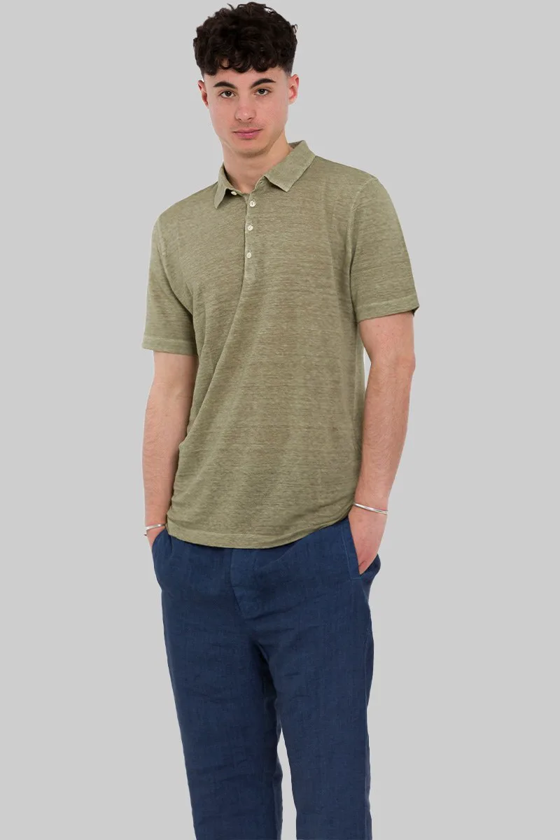 120% LINO Ανδρικό Πράσινο Mélange Semi-Sheer Polo Shirt