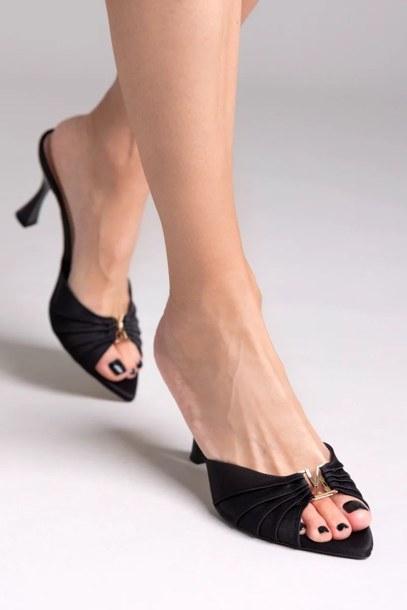 TFP Satin Mules Metallic Ornament - 3472 - Black
