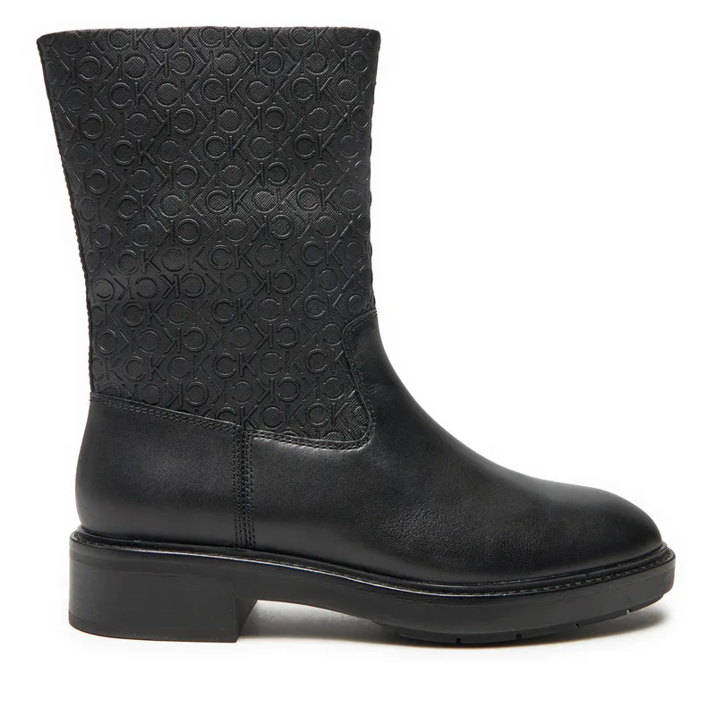 Μποτάκια Calvin Klein Flat Ankle Boot Mono Mix HW0HW02195 Μαύρο