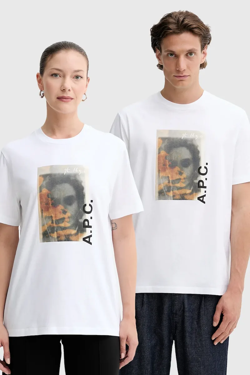 Βαμβακερό μπλουζάκι A.P.C. t-shirt jean portrait - gots