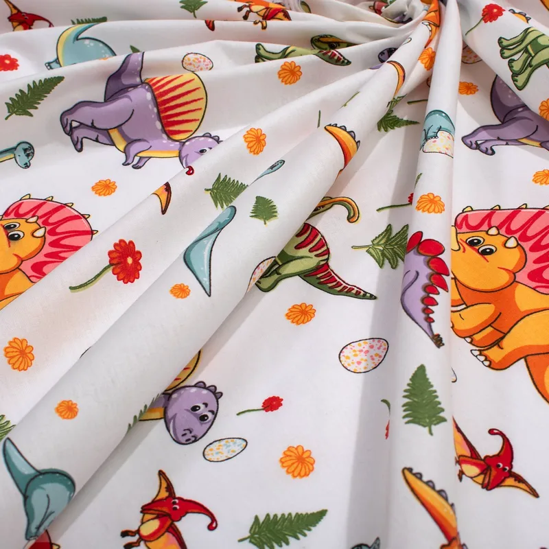 Σεντόνι Λίκνου (80x110) Dimcol Dinosaur 520 White - Πορτοκαλί