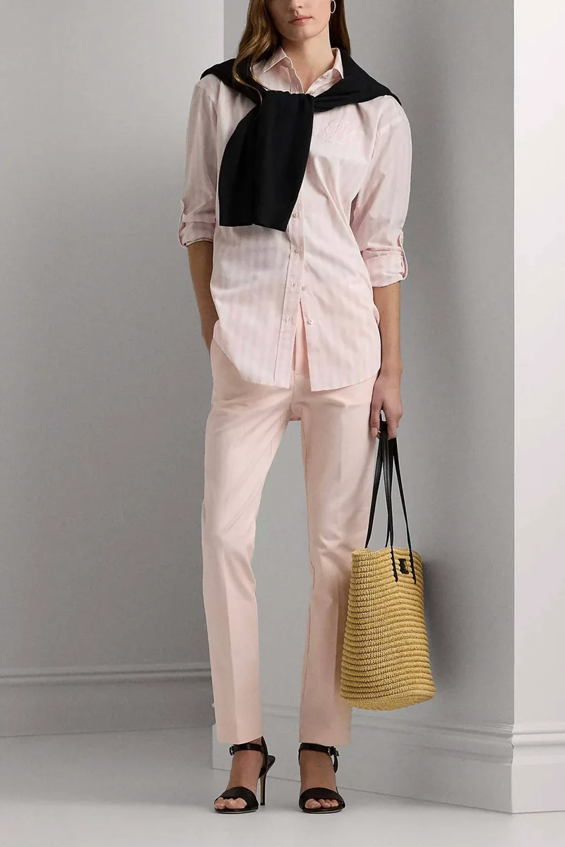 Lauren Ralph Lauren γυναικείο chino παντελόνι μονόχρωμο με τσέπες και μεταλλική λεπτομέρεια - 200811955033 Ροζ Ανοιχτό