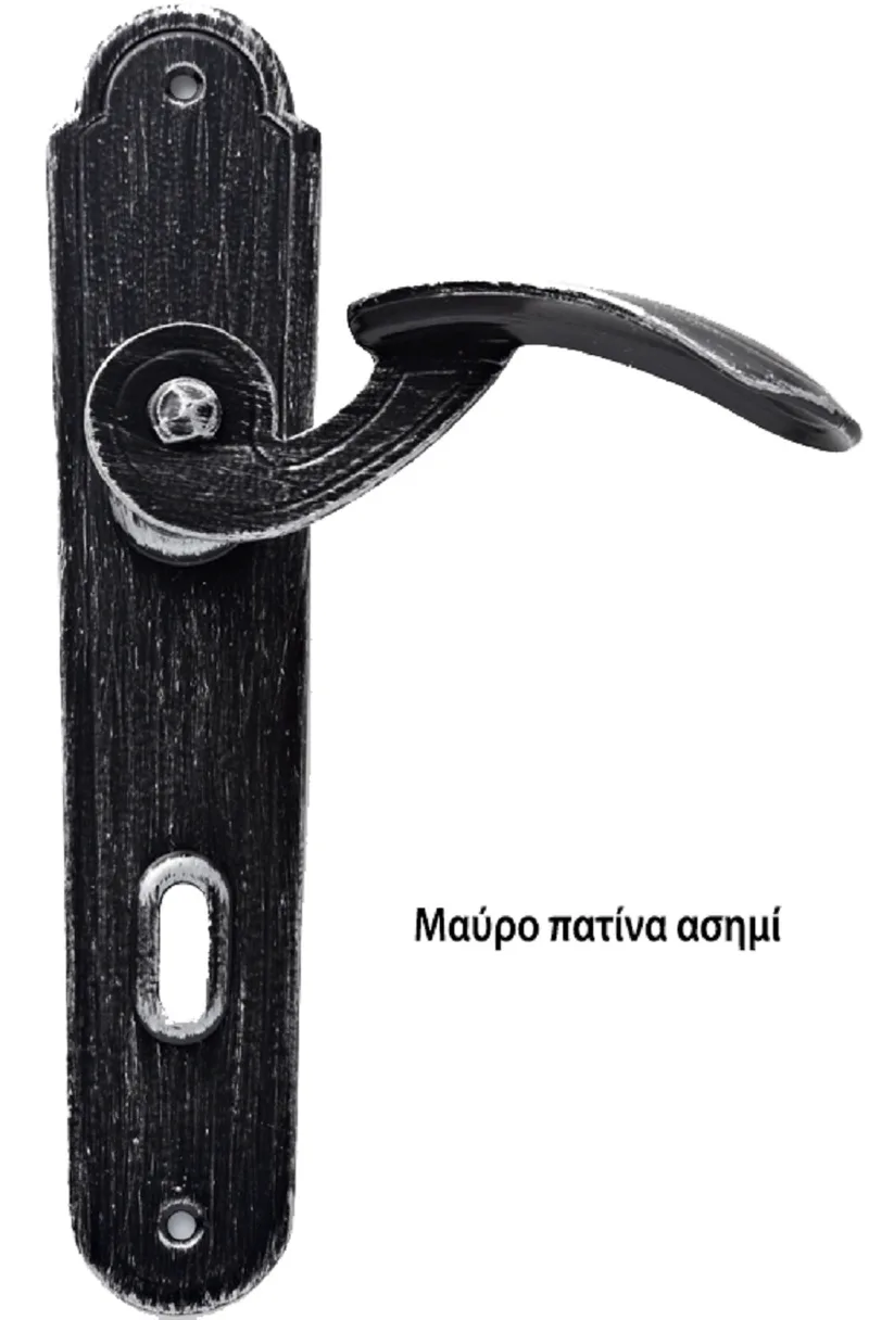 Πόμολα Πόρτας Ζωγομετάλ χειρολαβές με πλάκα 0145 Μαύρο πατίνα ασημί (Μαύρο-Πατίνα-Ασημί) (Ζεύγος(εσωτερικής πόρτας))