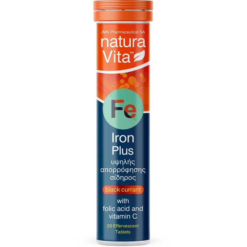 Natura Vita Iron Plus Συμπλήρωμα Διατροφής με Σίδηρο Υψηλής Απορρόφησης για την Αντιμετώπιση της Σιδηροπενίας Κατά της Κούρασης & Κόπωσης με Γεύση Φραγκοστάφυλο 20 Effer.tabs
