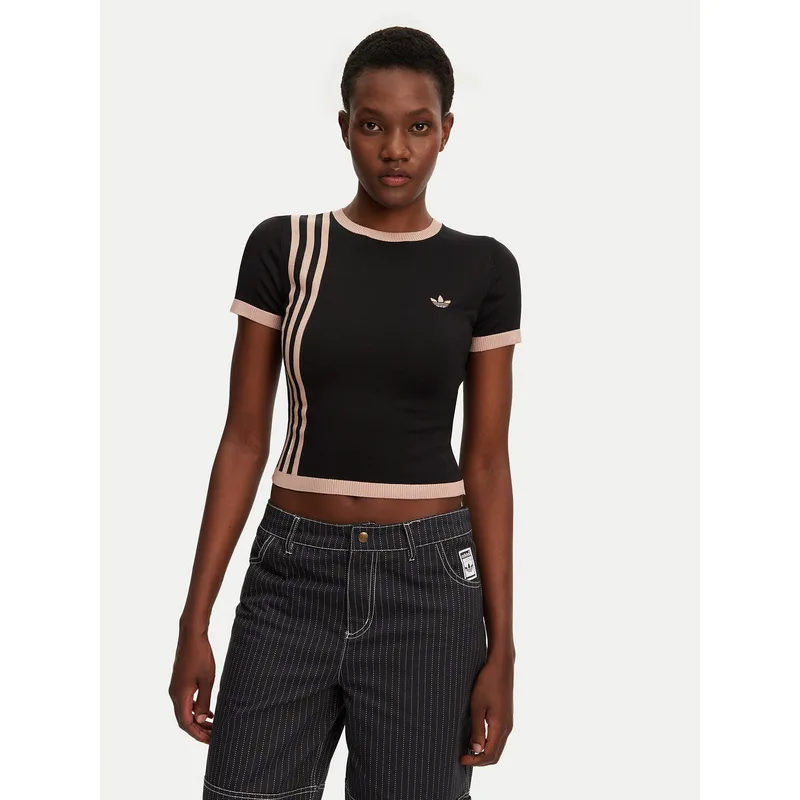 adidas T-Shirt Knitted 3-Stripes JJ0960 Μαύρο Slim Fit