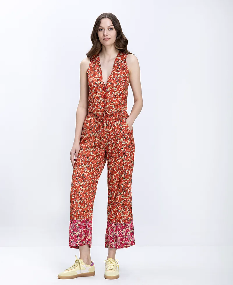 Luna Llena Γυναικείο Παντελόνι Wide Leg Με Floral Print