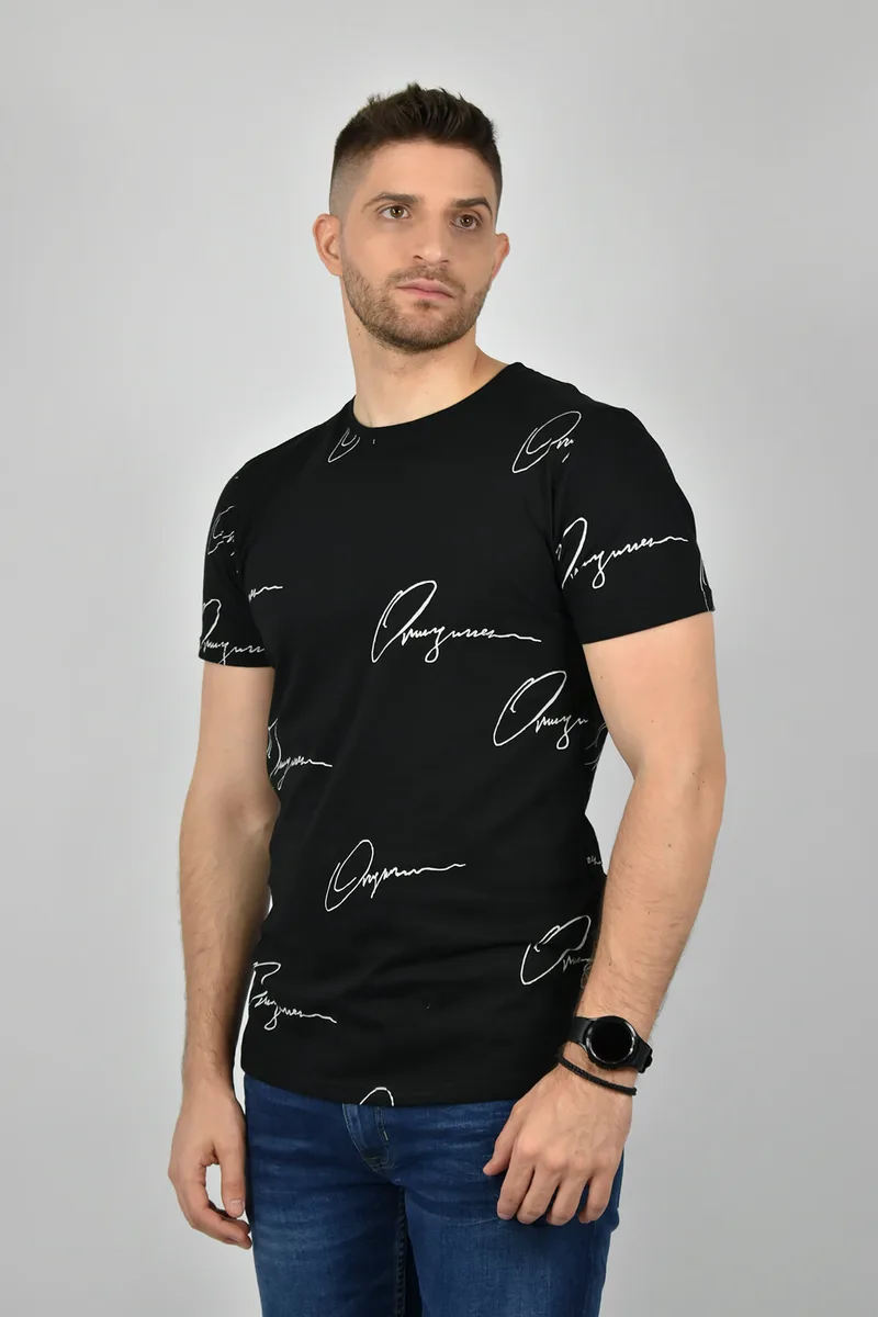 Clever T-Shirt Με Τύπωμα Σε όλη Τη Μπλούζα - Μαύρο - CT21440