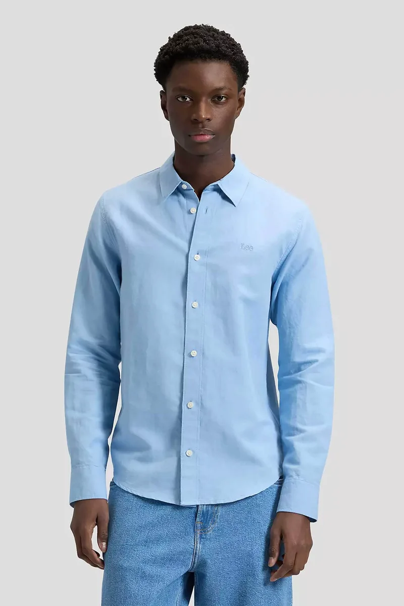 Lee® ανδρικό πουκάμισο με logo print μονόχρωμο Regular Fit - 112376556 Μπλε Ανοιχτό