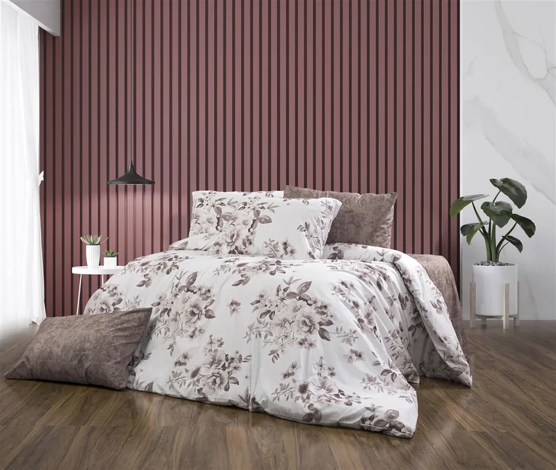 Παπλωματοθήκη Polycotton Υπέρδιπλη 220x240εκ. Βερονίκη 488 White-Mocha DimCol (Χρώμα: Λευκό, Ύφασμα: 70% Βαμβάκι-30% Polyester, Μέγεθος: Υπέρδιπλα) - DimCol - 33310824071