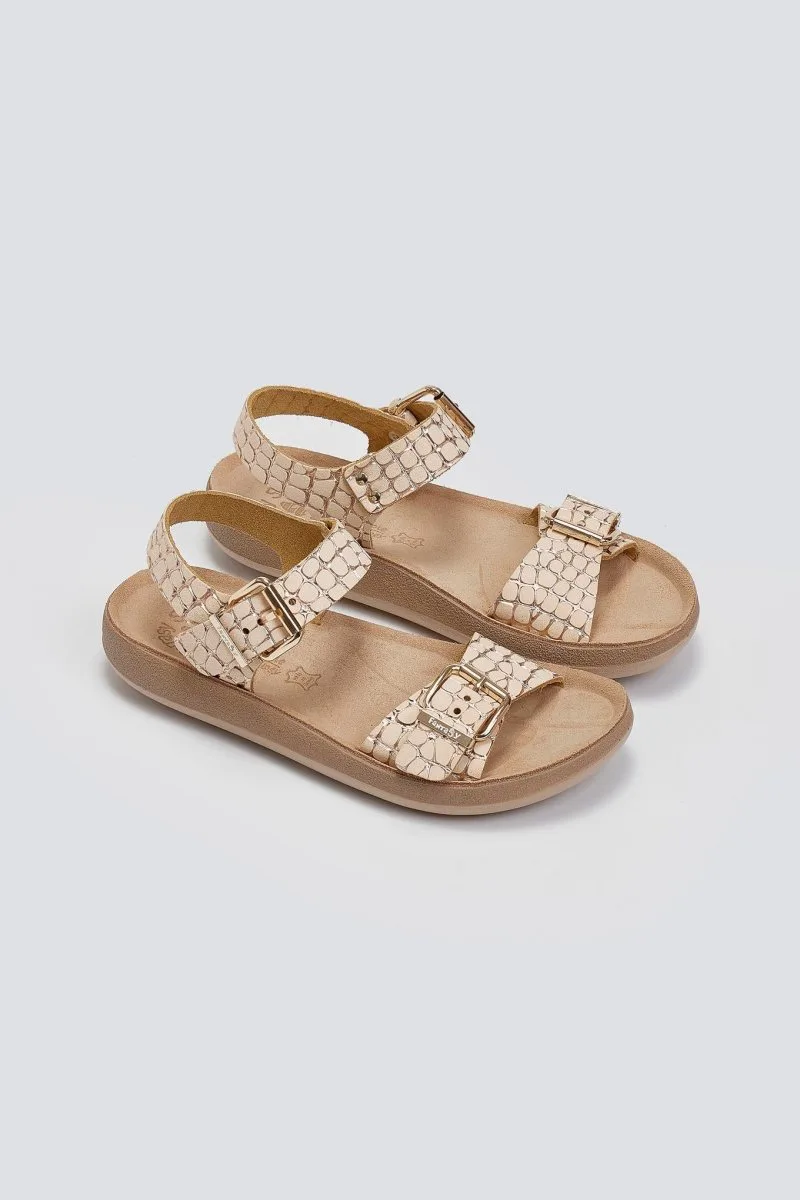 FANTASY SANDALS Leather Patterned Sandals - S909 (γυαλιστερό κροκό) - Copper