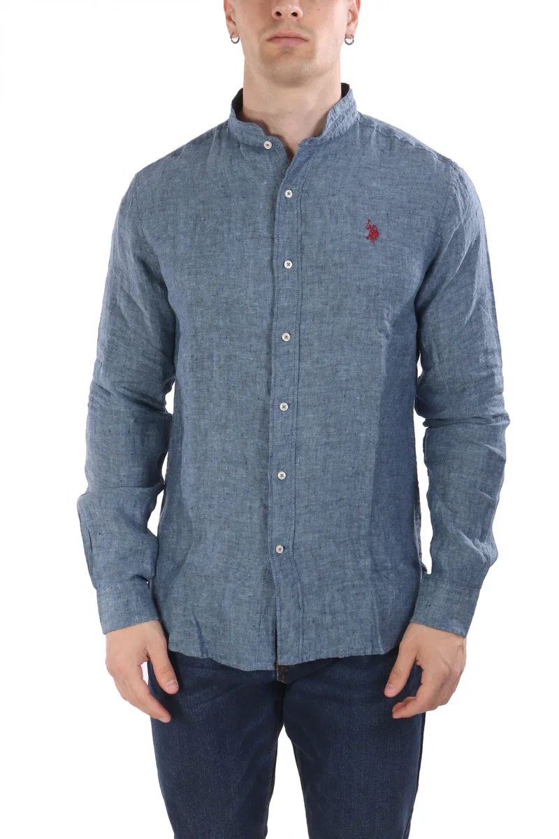 U.S.POLO ASSN ΠΟΥΚΑΜΙΣΟ MAO SLIM FIT ΛΙΝΟ DENIM ΜΠΛΕ