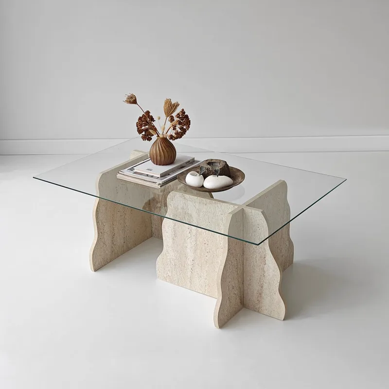 Τραπεζάκι Σαλονιού Canyon - Travertine, Transparent 552Nos2603 (105x40x65 cm)