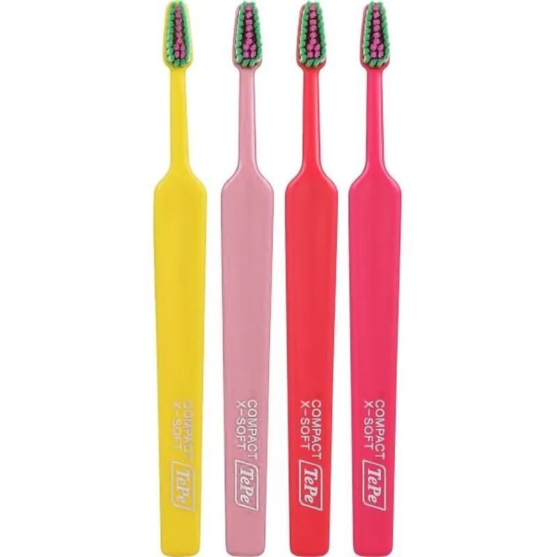 Tepe Colour Compact Extra Soft Toothbrush Οδοντόβουρτσα με Πολύ Μαλακές Ίνες & Μικρό Μέγεθος Κεφαλής 4 Τεμάχια - Multicolor 4