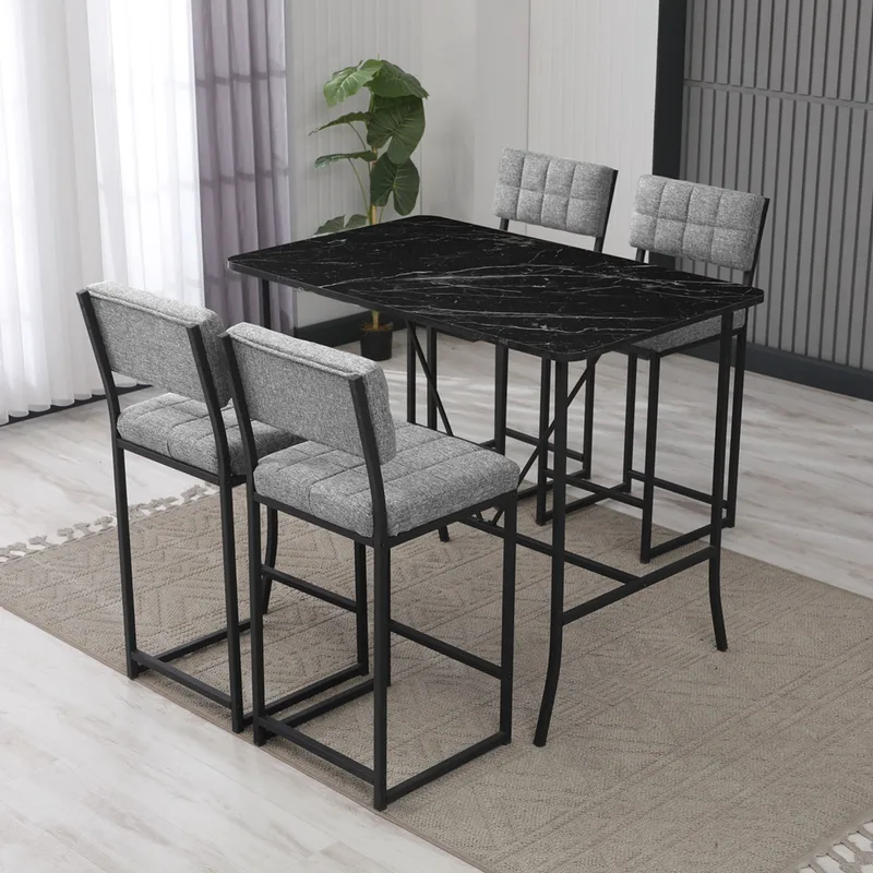 Σετ Τραπέζι Μπαρ Με 4 Σκαμπό Retro - Grey, Black 225Aln1545 (110x92x70 cm)