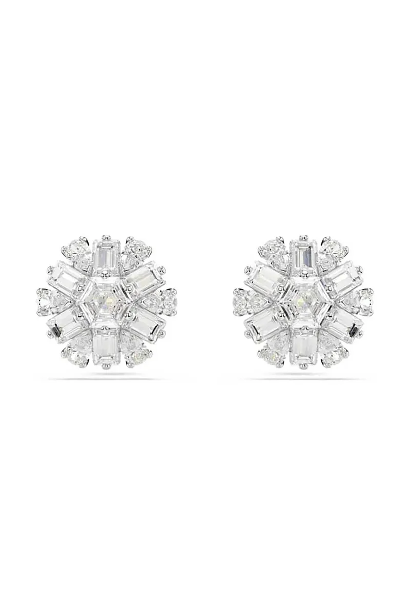 Swarovski γυναικεία σκουλαρίκια με καραφάκια, μείξη κοπών, χιονονιφάδα, λευκά, επιμετάλλωση ροδίου "Idyllia" - 5691483