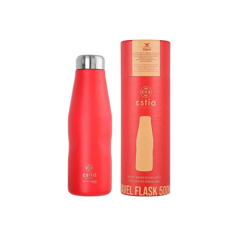 Estia Θερμός Travel Flask Save The Aegean 500Ml Scarlet Red