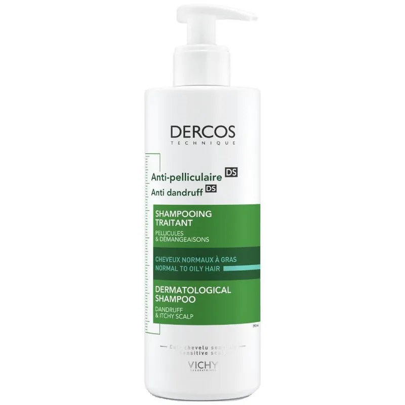 Vichy Dercos Anti-Dandruff Dermatological Shampoo for Normal to Oily Hair Σαμπουάν Κατά της Ξηροδερμίας για την Καταπολέμηση της Λιπαρής Πιτυρίδας & της Φαγούρας του Τριχωτού με Αντλία 390ml