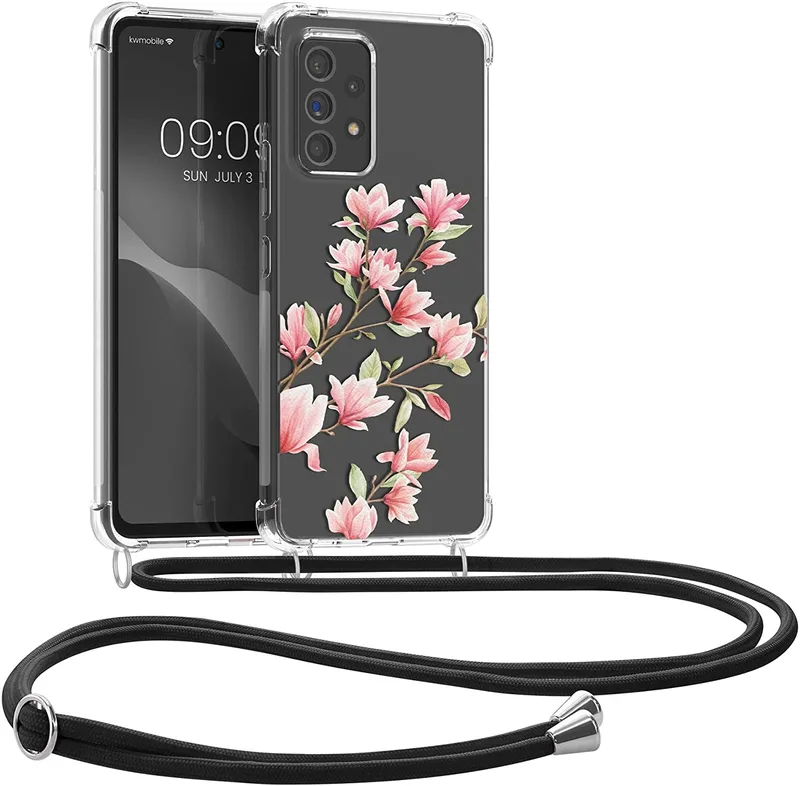 KWmobile Διάφανη Θήκη Σιλικόνης με Λουράκι Λαιμού - Samsung Galaxy A53 5G - Transparent / Magnolias / Ροζ / White (58234.02)