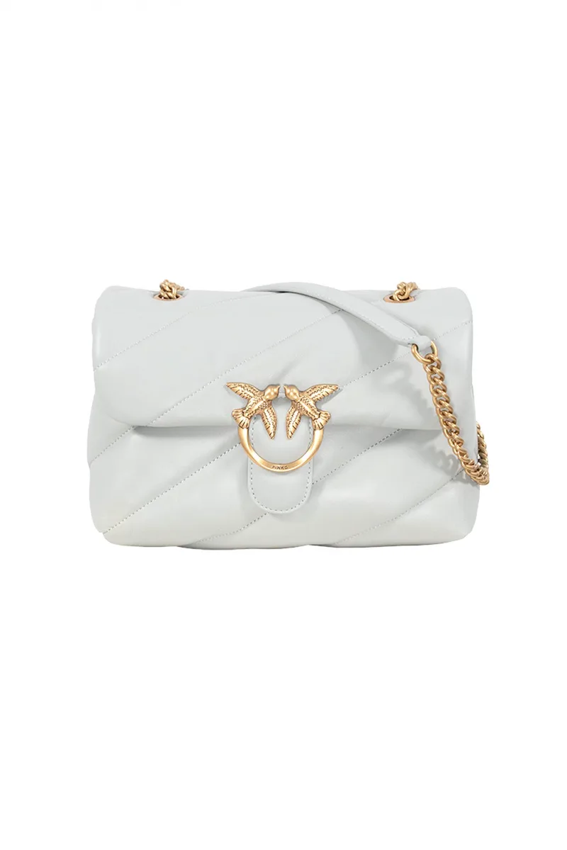 PINKO ΤΣΑΝΤΑ LOVE CLASSIC PUFF CL SHEEP NAPPA GRIGIO PERLA-ANTIQUE GOLD ΓΑΛΑΖΙΟ