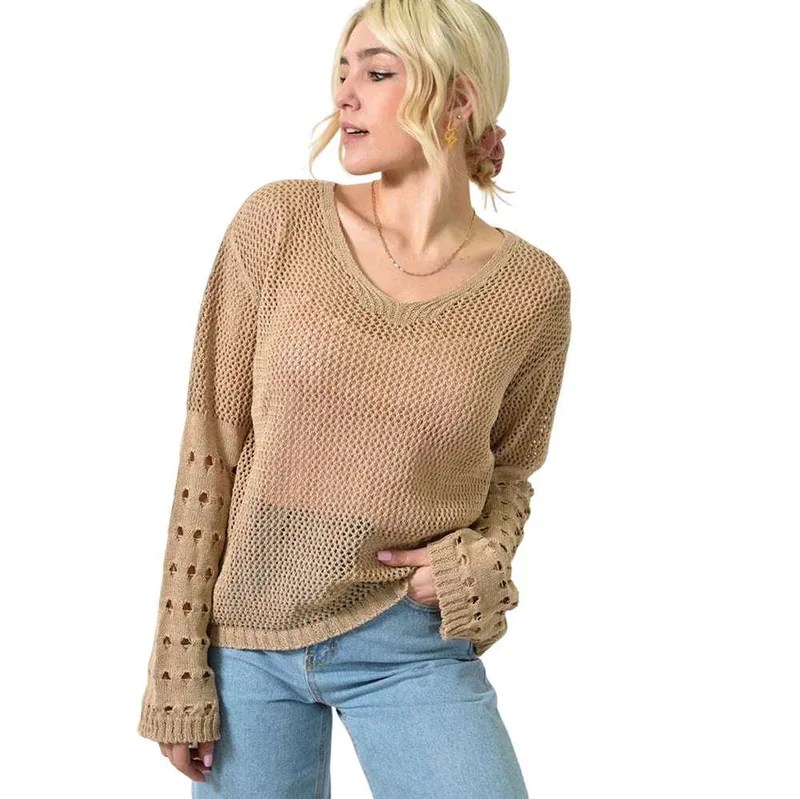 Γυναικεία μπλούζα με διάτρητο σχέδιο Μπεζ 23366