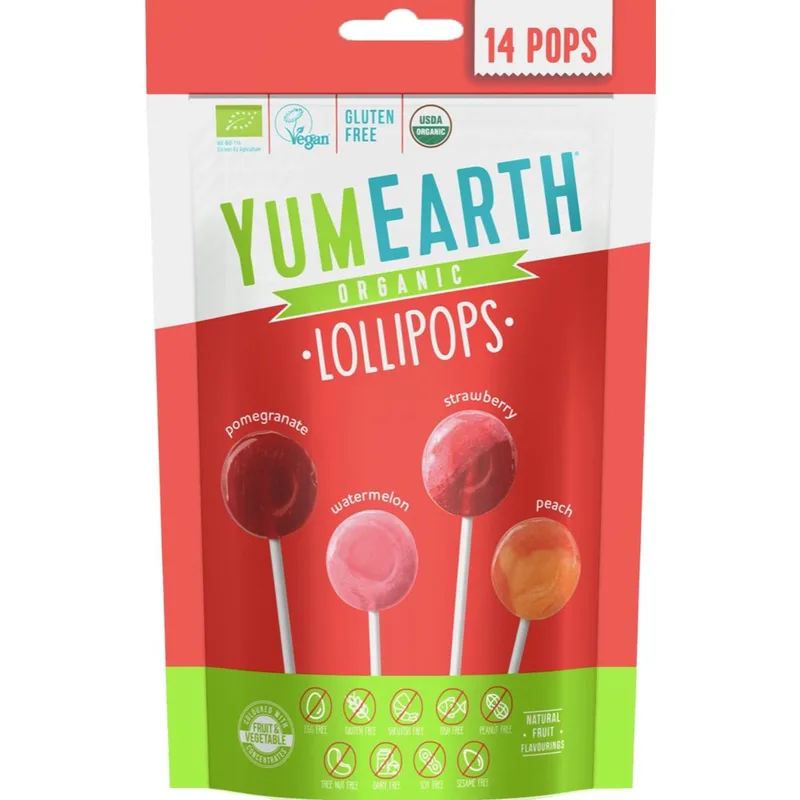 YumEarth Organic Red Fruits Lollipops Βιολογικά Γλειφιτζούρια με Γεύση Ρόδι, Καρπούζι, Φράουλα & Ροδάκινο 14 Τεμάχια
