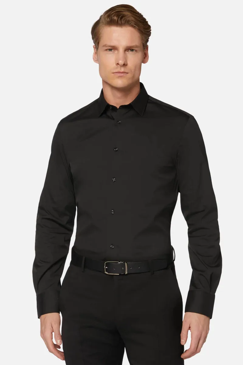 Boggi Milano ανδρικό πουκάμισο μονόχρωμο Slim Fit - BO22C009803 Μαύρο