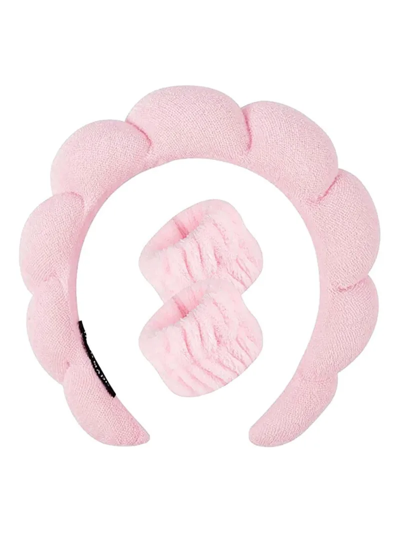 Bobby Warren Solid Bath Headband & Wrist Band Set - Ροζ (3pcs)