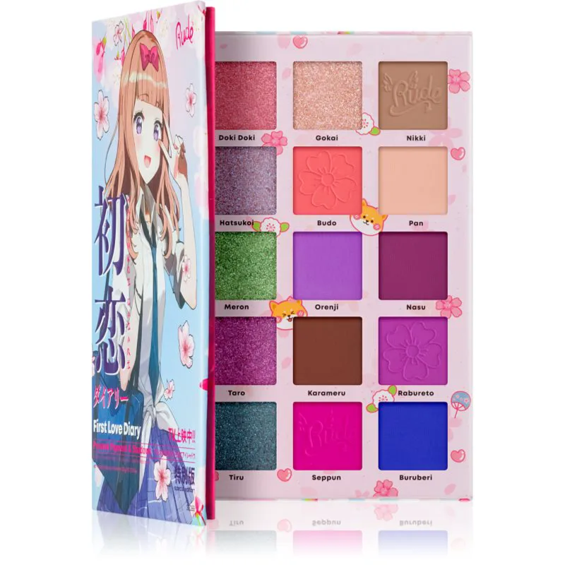 Rude Cosmetics Manga Collection Pigments & Shadows Palette Παλέτα σκιών για τα μάτια απόχρωση First Love Diary 22 γρ