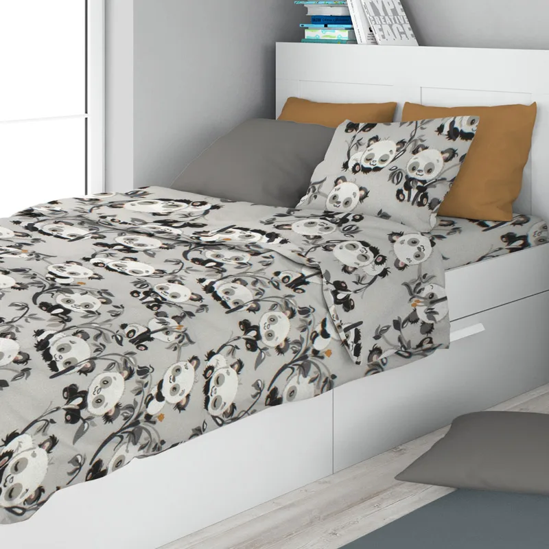 Φανελένια Παπλωματοθήκη Μονή 160x240 Dimcol Panda Bear 96 Grey 160x240