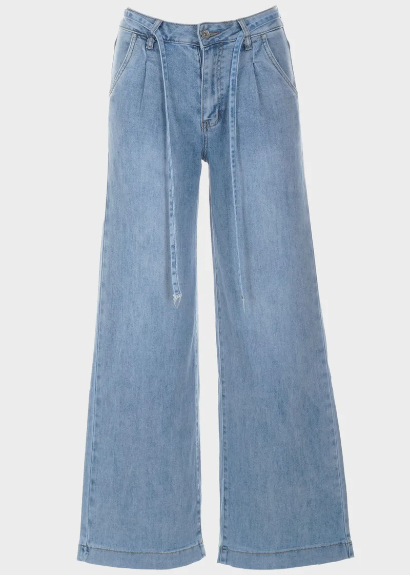 Τζιν παντελόνι wide leg με πιέτες JEAN