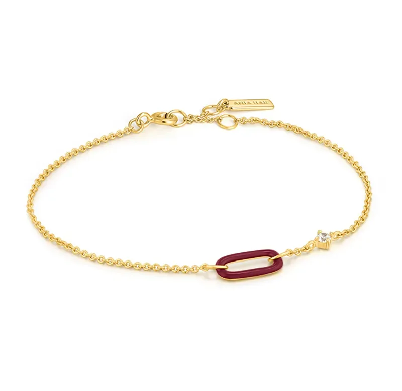 Γυναικείο βραχιόλι Ania Haie 925 Claret Red Enamel Χρυσό Link B031-02G-R B031-02G-R Ασήμι