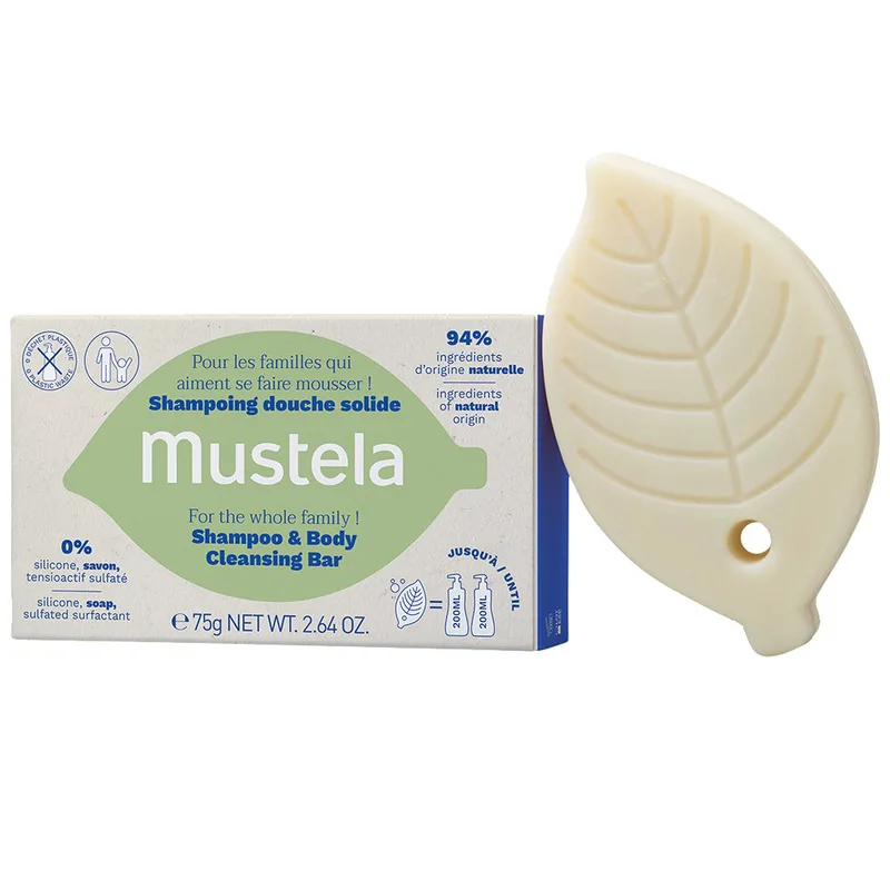 Mustela Family Shampoo & Body Cleansing Bar Μπάρα Καθαρισμού Χωρίς Σαπούνι, με Βιολογικό Έλαιο Αβοκάντο για Σώμα & Μαλλιά Κατάλληλη για Όλη την Οικογένεια 75g