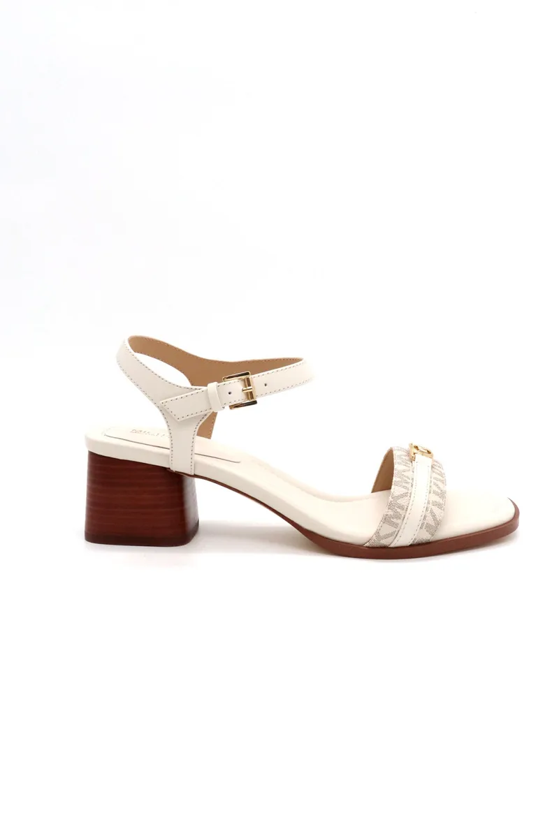 MICHAEL KORS ΠΑΠΟΥΤΣΙΑ ΠΕΔΙΛΑ MANDY MID SANDAL ΜΕΤΑΛΛΙΚΟ LOGO KΡΕΜ