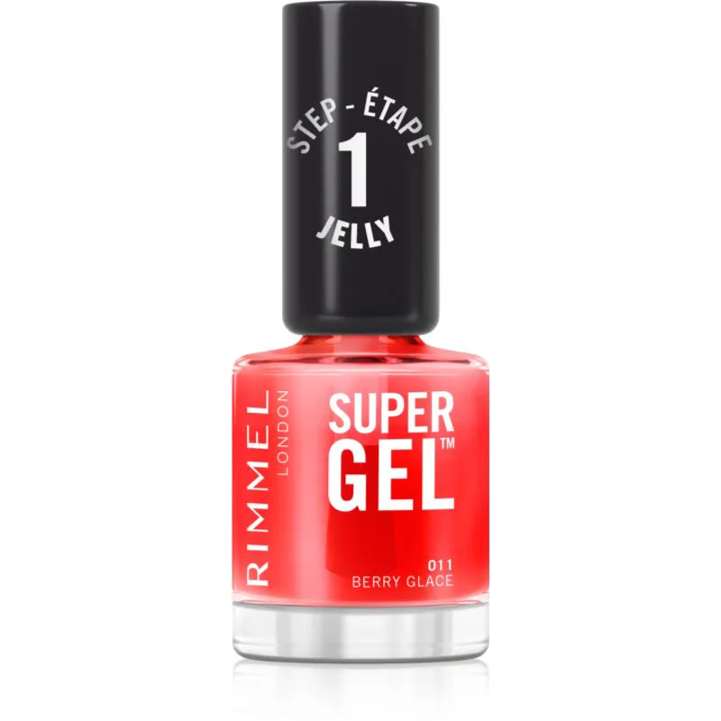 Rimmel Super Gel τζελ βερνίκι νυχιών χωρίς τη χρήση των UV/LED λαμπτήρων απόχρωση 011 Berry Glace 12 ml