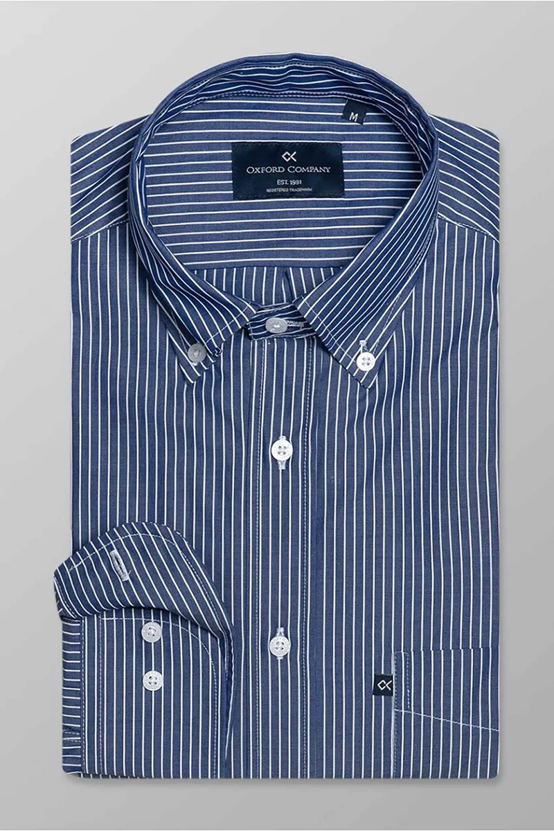 Oxford Company ανδρικό πουκάμισο button down με ριγέ σχέδιο Regular Fit "Sport" - M120-BX11.01 Μπλε Σκούρο