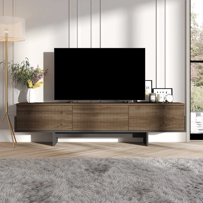 Έπιπλο Τηλεόρασης Hege - Walnut, Black 327Ods1607 (180x44,6x30 cm)