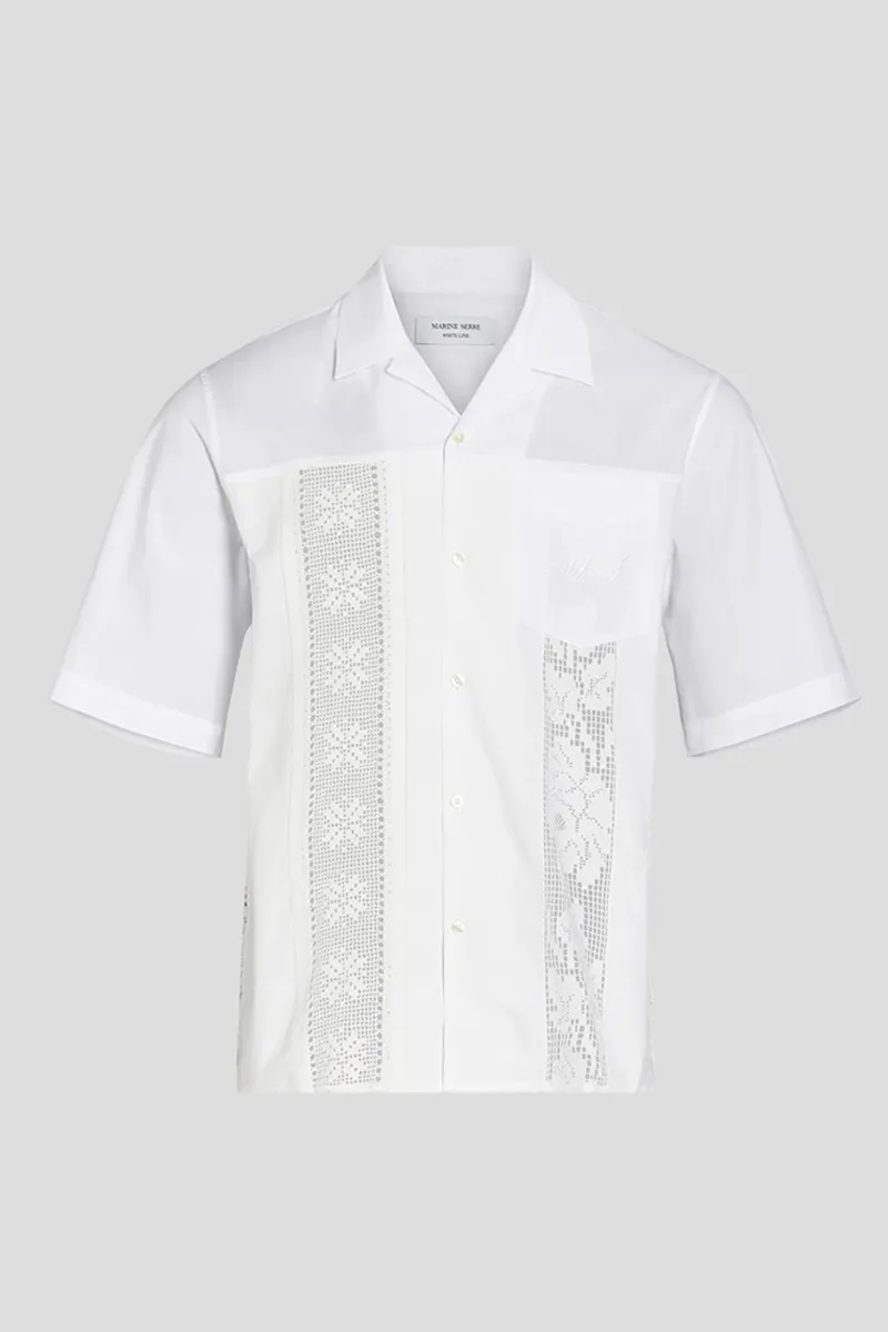 MARINE SERRE Ανδρικό Λευκό Regenerated Household Linen Bowling Shirt