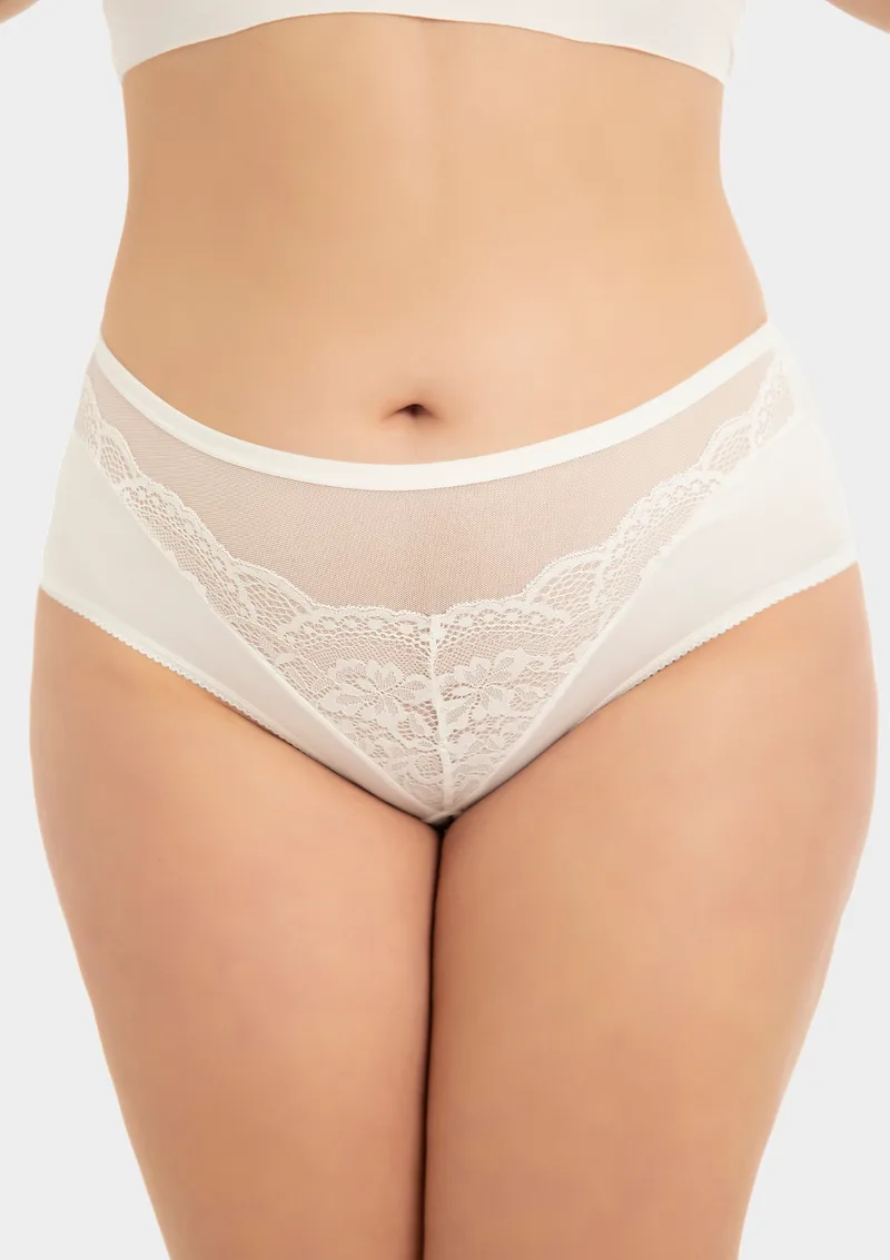 Plus Size Σλιπ Με Διαφάνεια και Δαντέλα - Λευκό