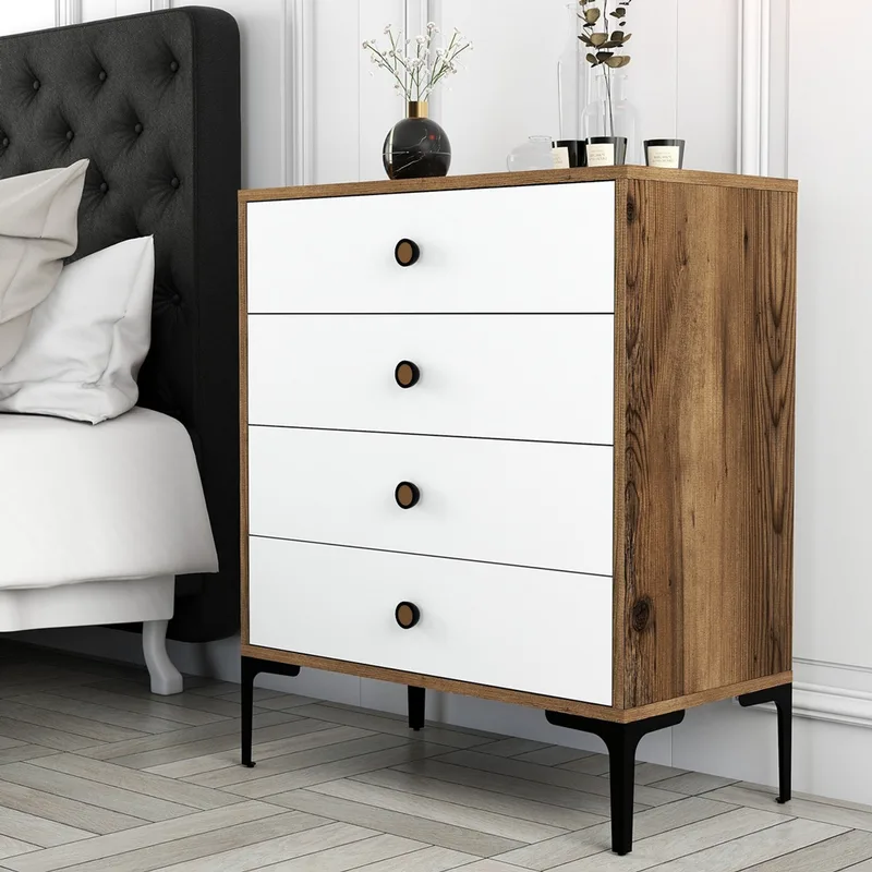 Συρταριέρα Lizbon 537 - Walnut, White 845Hct1202 76x90,7x40 cm