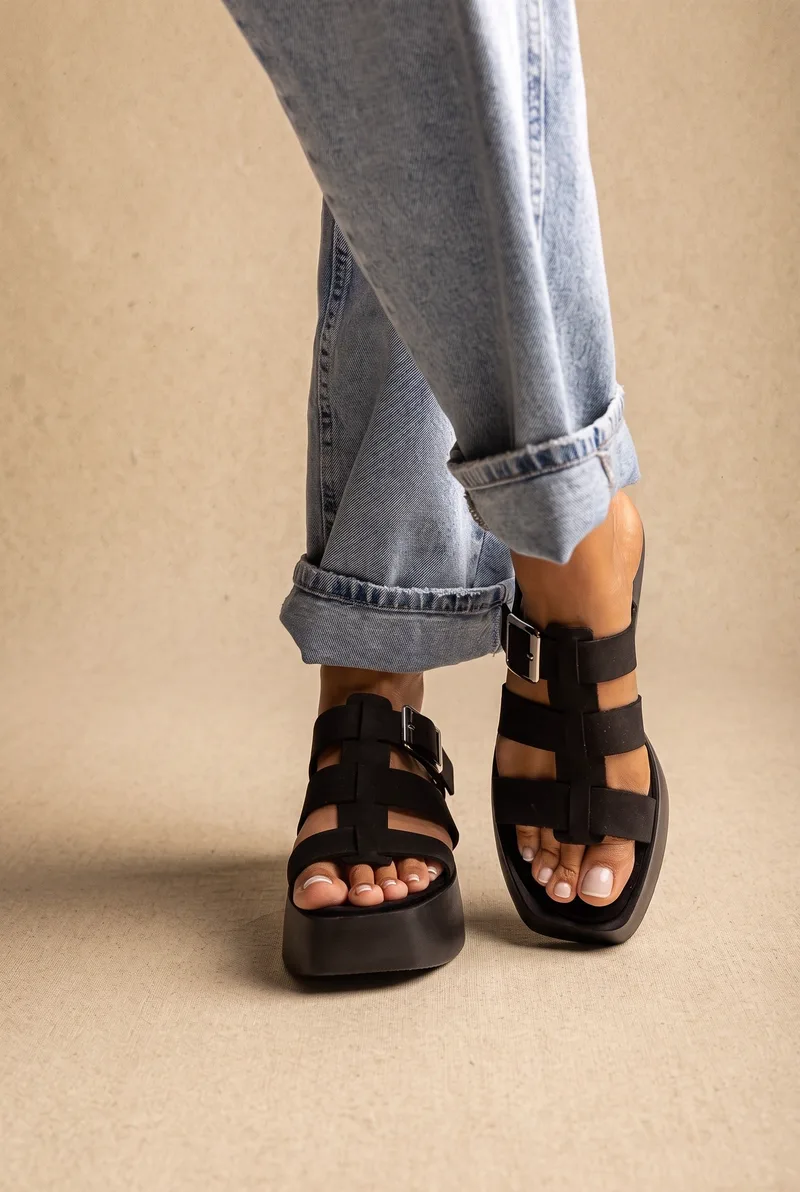 TFP Flatform Sandals Buckle Detail - 2069 - Μαύρο Σουέτ