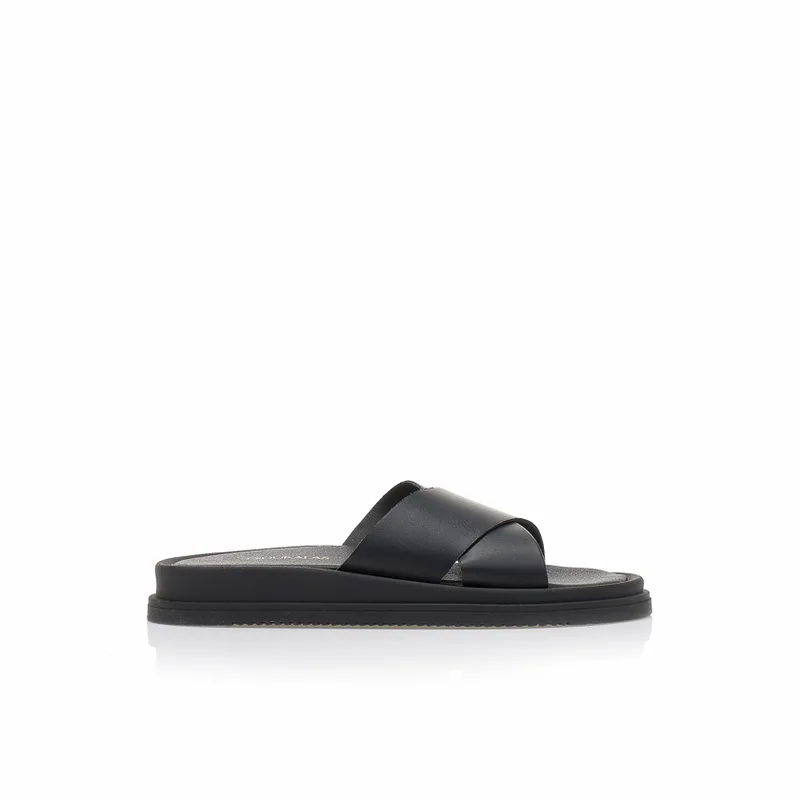 Flatforms μαύρα χειροποίητα δερματίνη με χιαστή φάσα ΜΑΥΡΟ