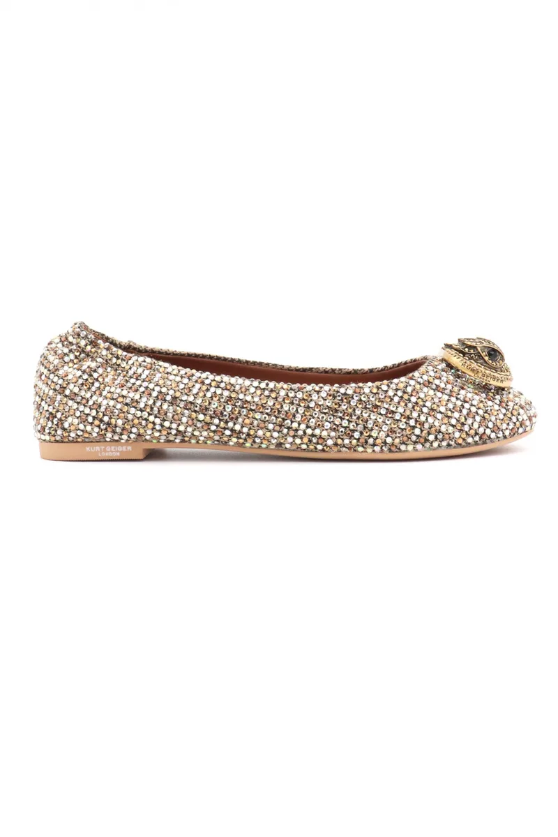 KURT GEIGER ΠΑΠΟΥΤΣΙΑ ΜΠΑΛΑΡΙΝΕΣ CHELSEA BALLERINA ΣΤΡΑΣ LOGO ΜΠΕΖ ΧΡΥΣΟ