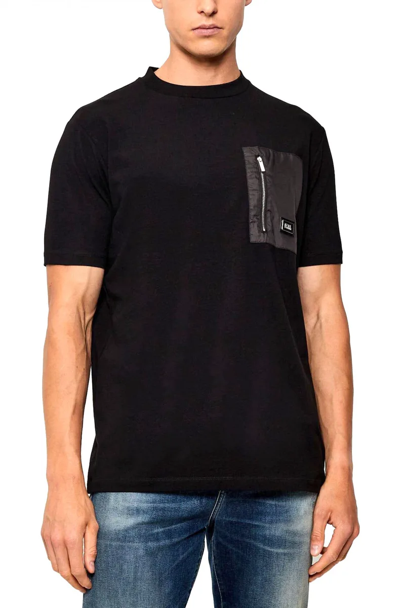 KARL LAGERFELD T-SHIRT CREWNECK POCKET ZIP LOGO ΜΑΥΡΟ