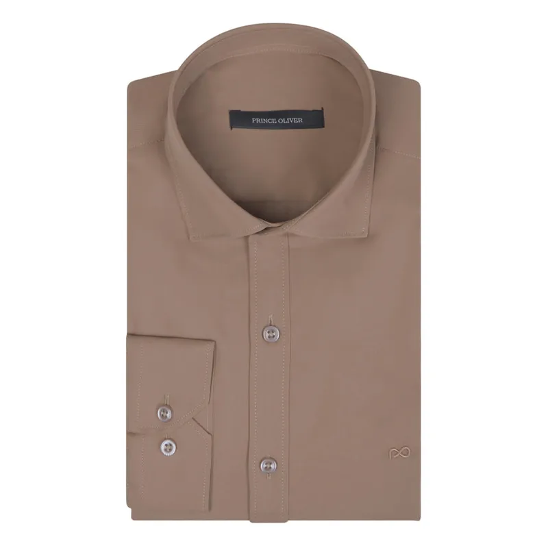 Prince Oliver Πουκάμισο Καφέ Ανοιχτό (Modern Fit) New Arrival