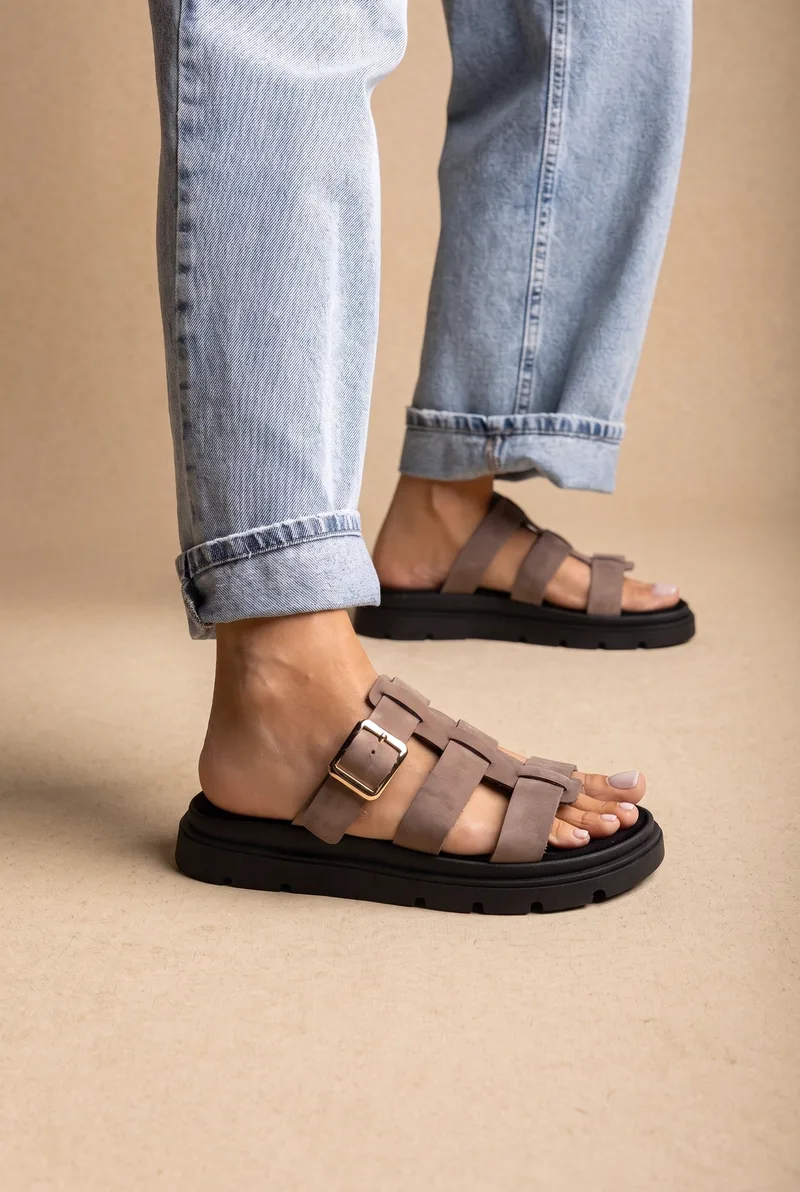 TFP Flatform Sandals Side Buckle - 4569 - Stone Suede