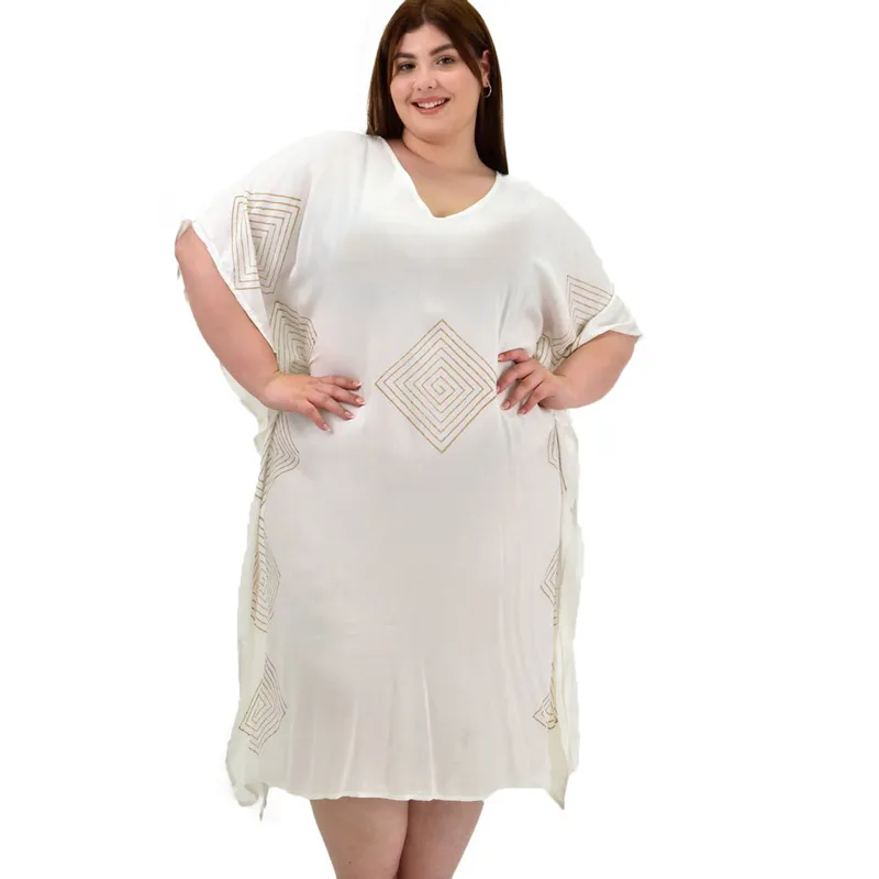 Γυναικείο καφτάνι με σχέδιο ρόμβους Εκρού 20100