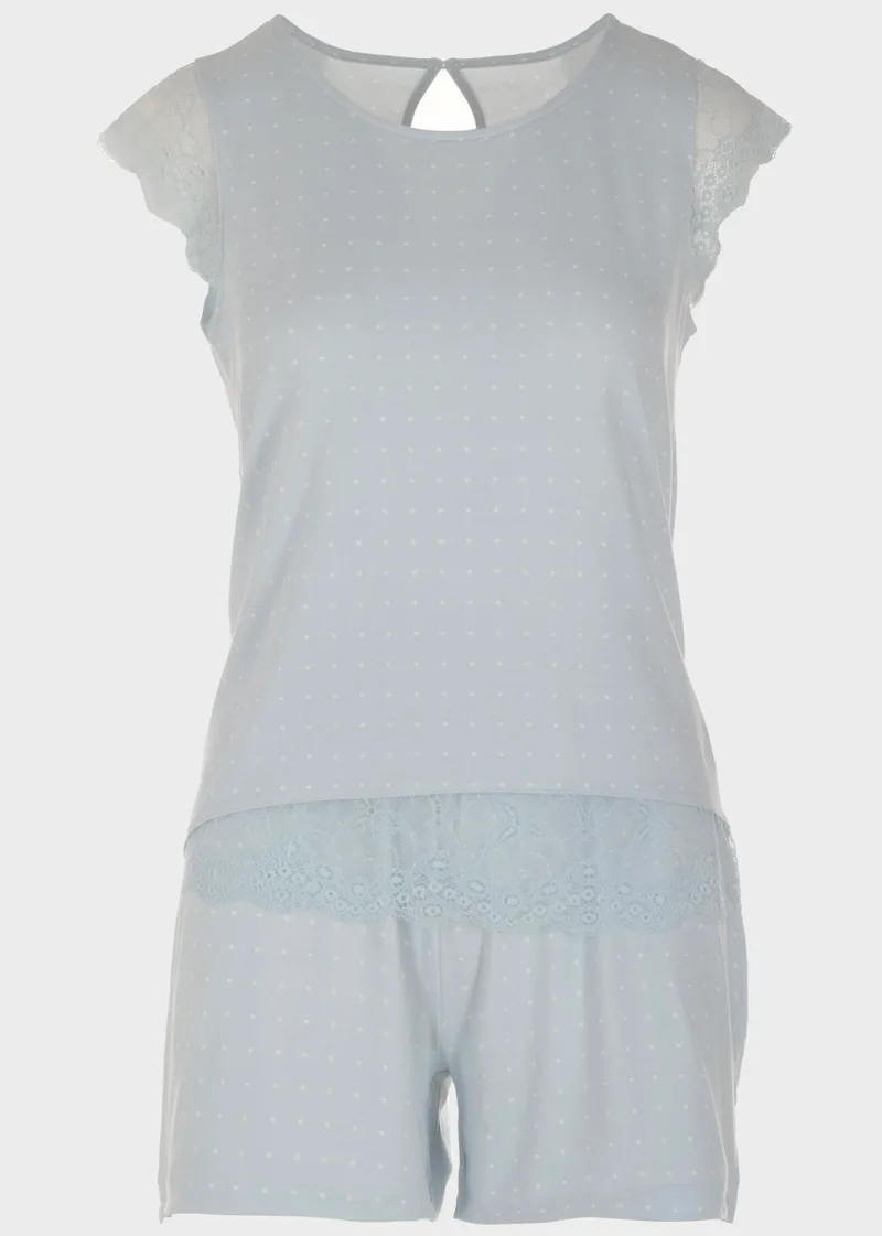 Γυναικείο baby doll all print pois λεπτομέρειες δαντέλας.Homewear Collection BABY BLUE