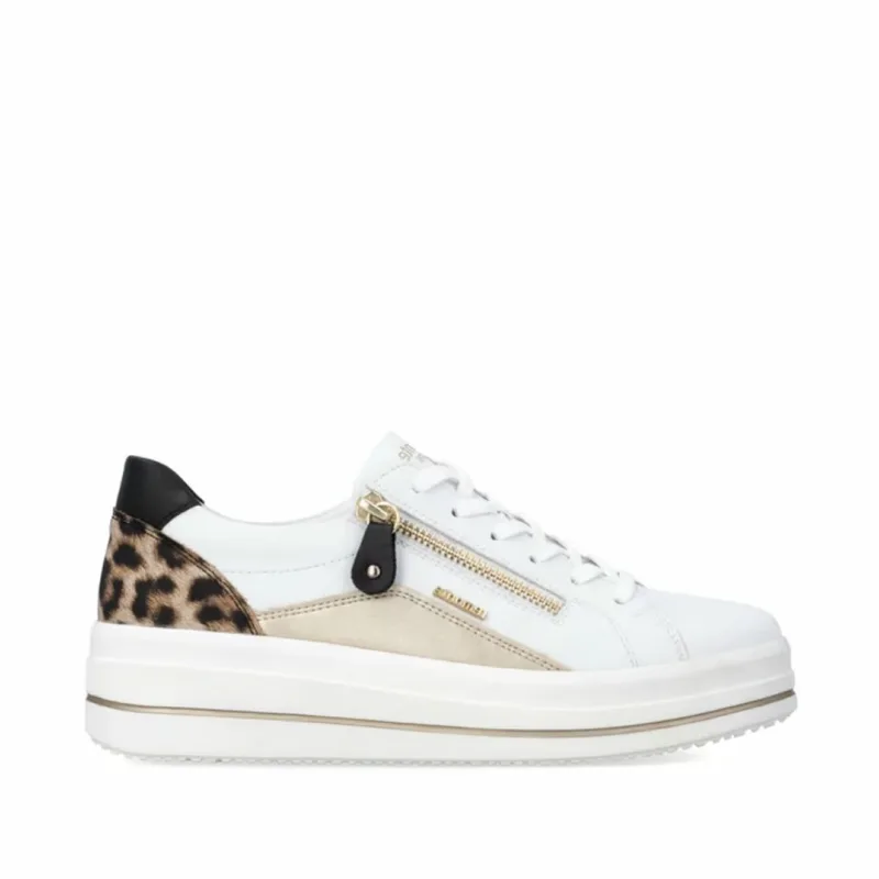 Remonte D1C01-85 Ανατομικό Δερμάτινο Sneaker Λευκό / Λεοπάρ