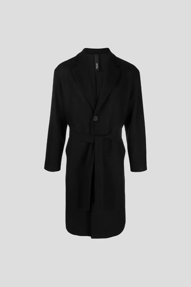 HEVO Ανδρικό Μαύρο Cisternino Belted Single-Breasted Coat