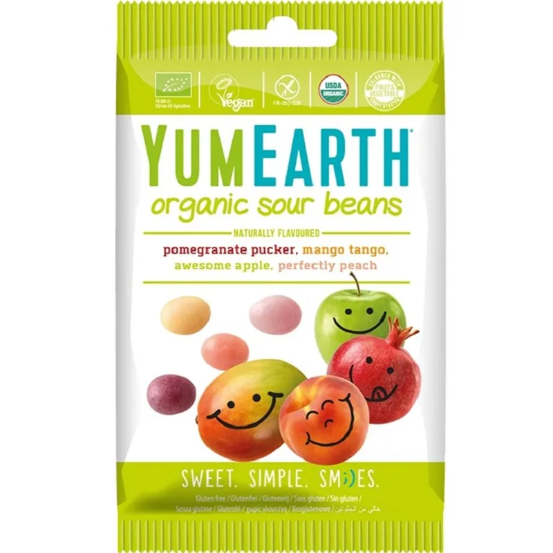 YumEarth Organic Sour Beans Βιολογικά Κουφετάκια με Γεύσεις Διάφορων Φρούτων 50g